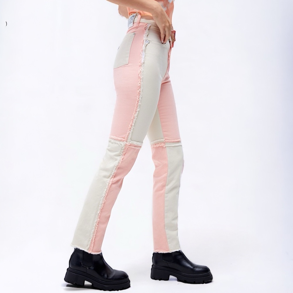 The Ragged Priest Carnival Jeans Cream Pink Patchwork